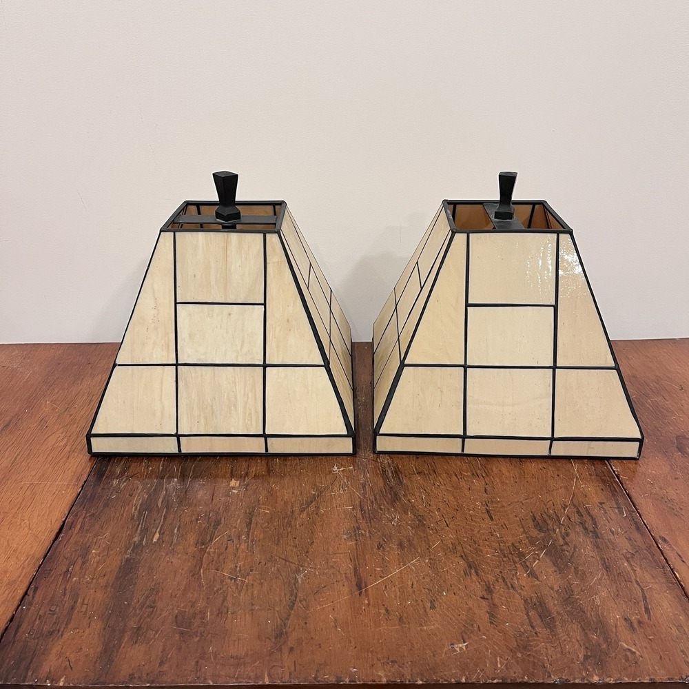2 Tiffany Style Stained Glass Light Shades Pyramid Square, Pair, Matching